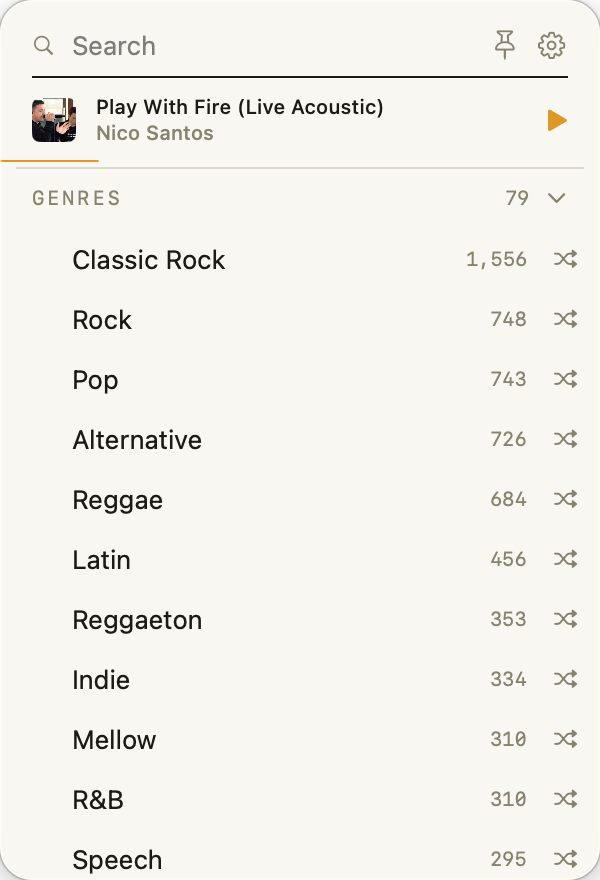 The Genres group unfolded with song counts