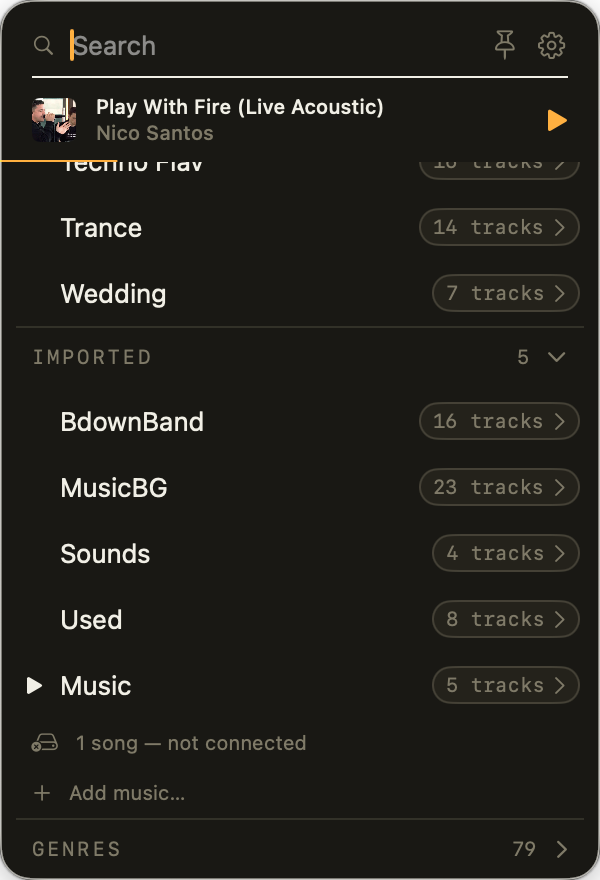 The Imported group in dark mode