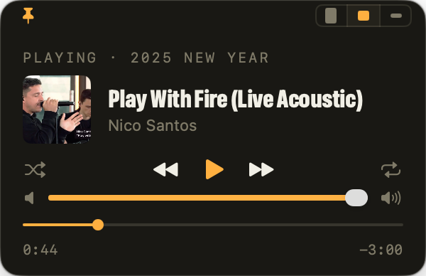 The pinned widget at Compact size in dark mode