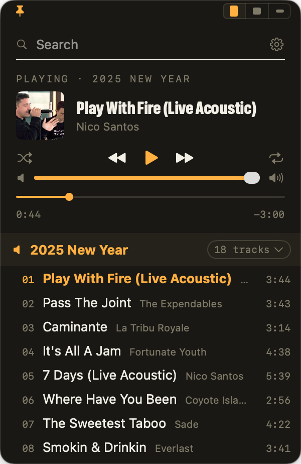 The pinned widget at Full size in dark mode